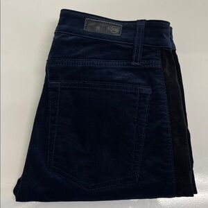 AG Adriano Goldschmied The Mari Navy Velvet Pants w/ Black Tuxedo Stripe | 28R